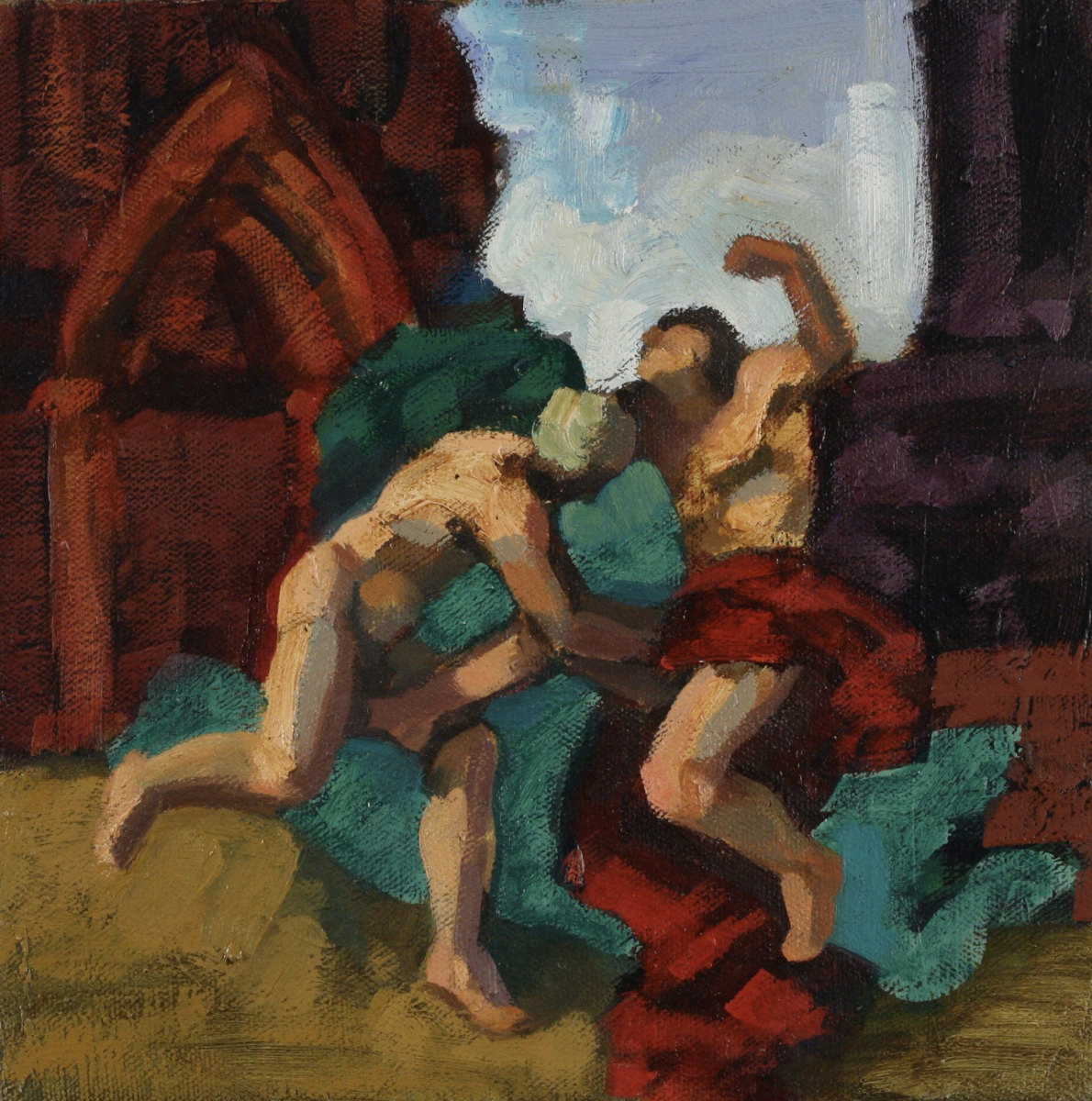 Orlando & Rodomante; oil on canvas, 30 x 30 cm, 2018
