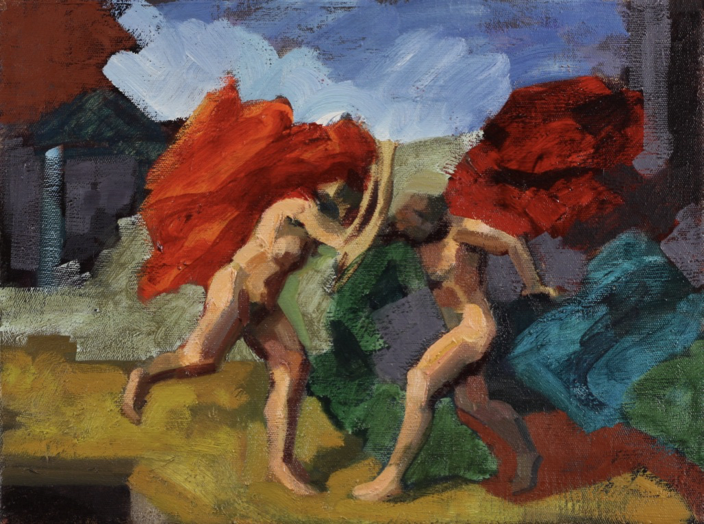 Orlando & Rodomante; oil on canvas, 30 x 40 cm, 2018