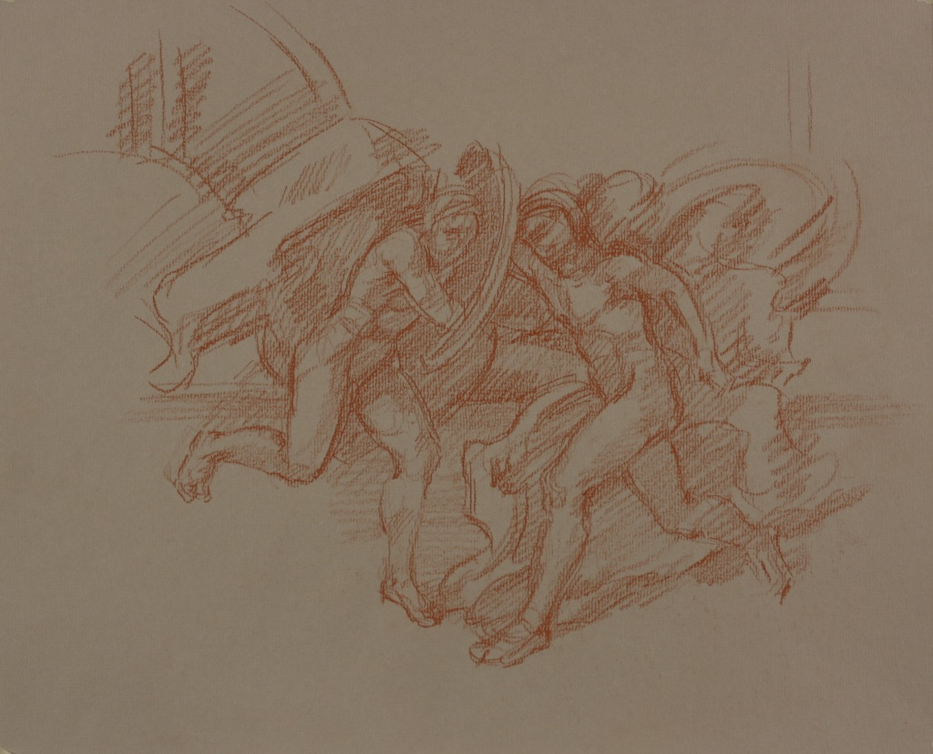 Orlando & Ruggiero; chalk on paper, 32 x 40 cm, 2019