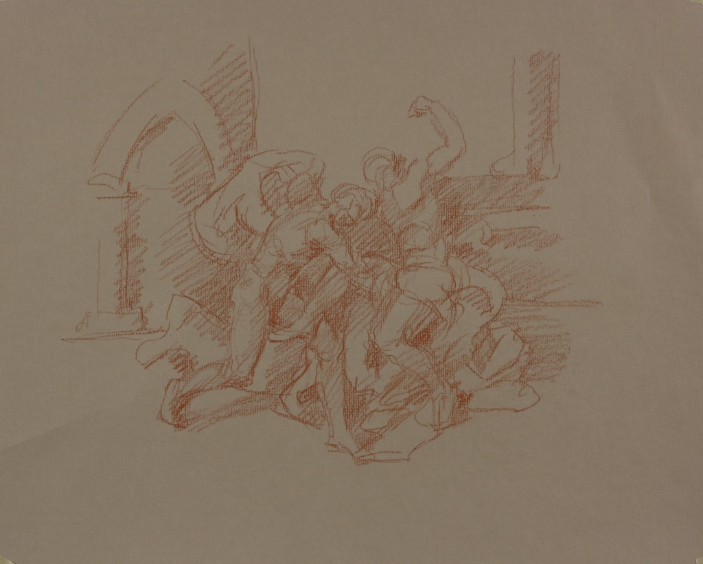 Orlando & Ruggiero; chalk on paper, 32 x 40 cm, 2019