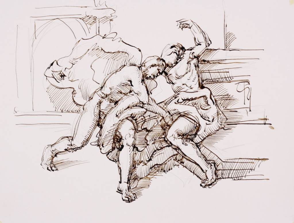 untitled; pen & sepia, 25 x 35, 2018