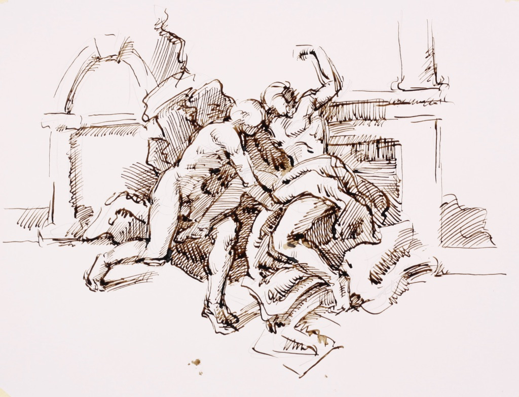 untitled; pen & sepia, 25 x 35, 2018